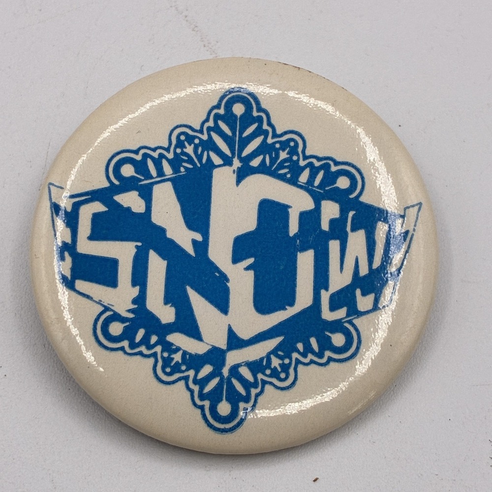 Vintage SNOW Pinback Button Advertising Promo Ski Winter Sports Collectible